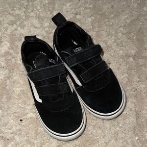Vans Kids Black Suede Velcro Low-Top Sneakers with White Stripe